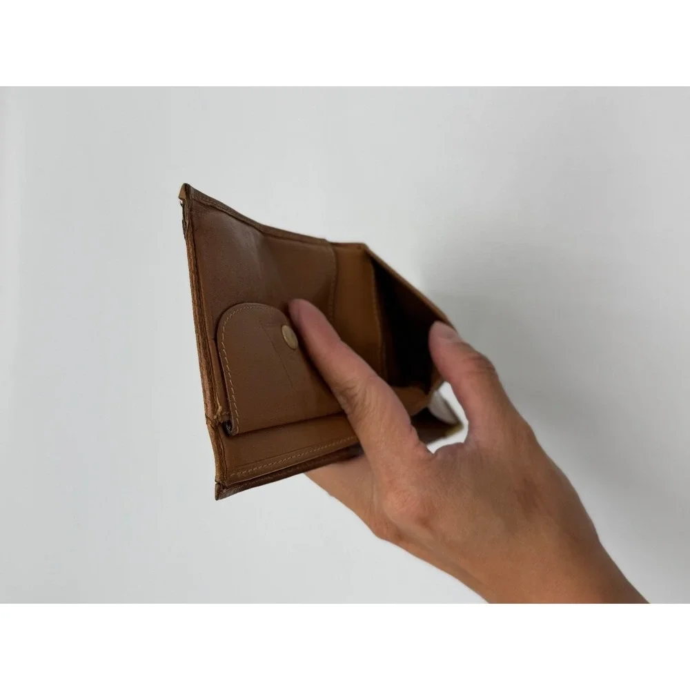 CELINE M06 Vintage Macadam Bifold Wallet Brown Leather Trim Coin Pocket AS IS